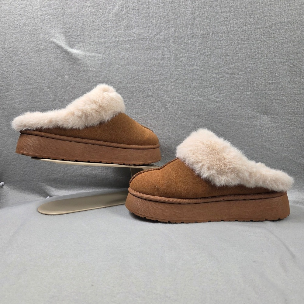 Unbranded Platform Slipper Mules Women Size 39 Brown Excellent Faux Fur Suede